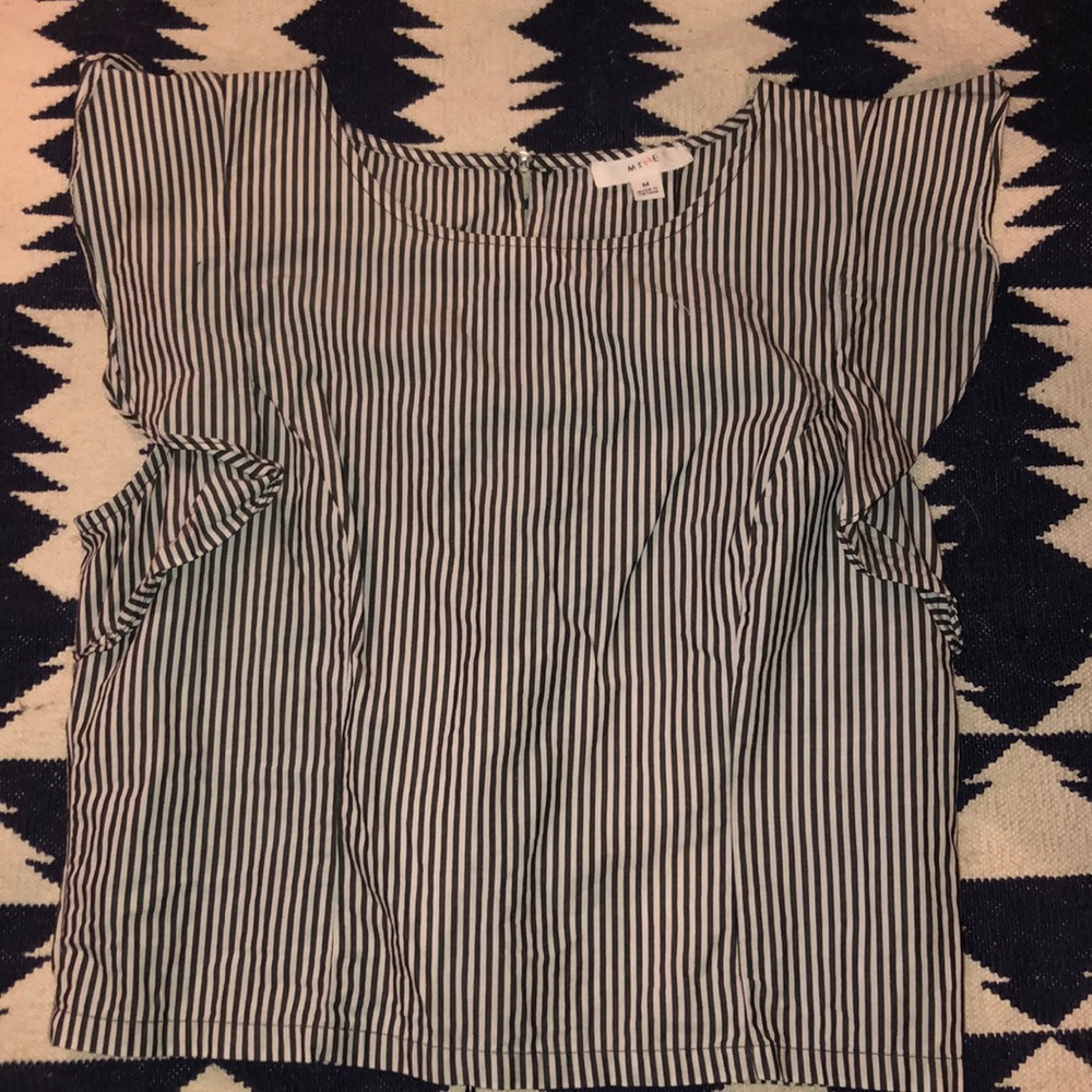 pinstripe tank top with ruffle sleeves